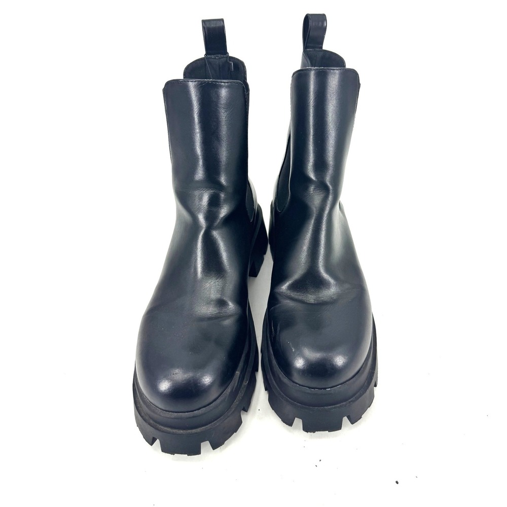 Zara Black Faux Leather Chunky Lug Sole Chelsea Boots Ankle 3126/611/040 Size 39 - Picture 3 of 6